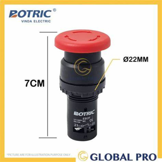 BOTRIC Emergency Push Button with Reset/Lock E-Stop Diameter 22mm NO NC EB27