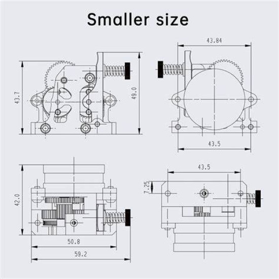 HGX-LITE-Extruder Dual Gear Extruder Hard Steel Reduction Gear High Speed Motor + nema 14